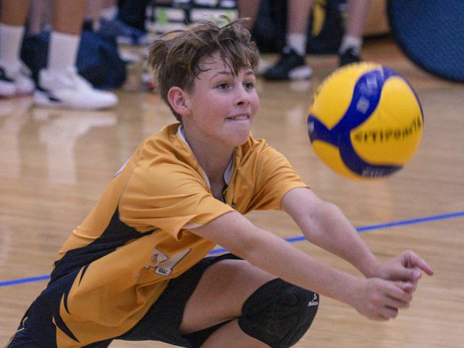 Lucas Schwie as Citi Point V Caloundra in the The Australian Volleyball Schools Cup is being played at the Gold Coast Sports and Leisure Centre in Carrara. Picture: Glenn Campbell