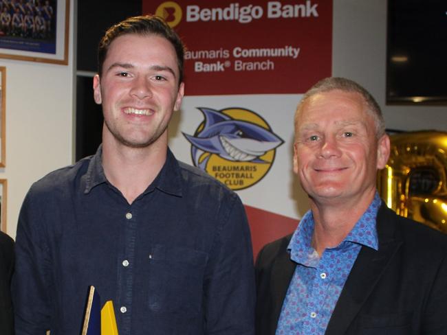 Cal Heath with Beaumaris coach Guy McKenna.