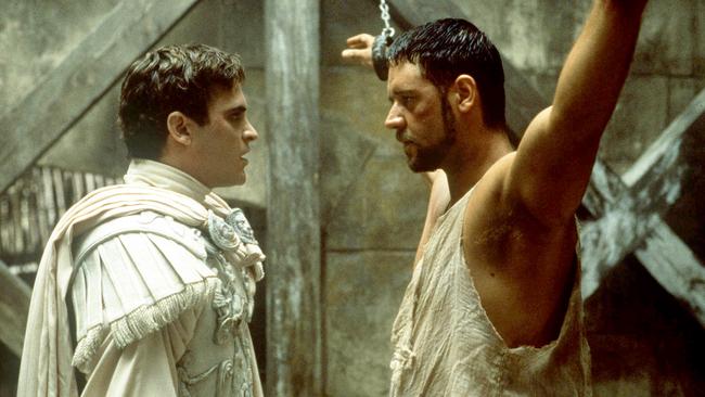 Joaquin Phoenix with Russell Crowe in Gladiator.