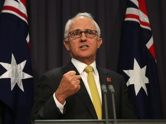 PM Malcolm Turnbull speaking at a press conference at Parliament House in Canberra. Picture Kym Smith