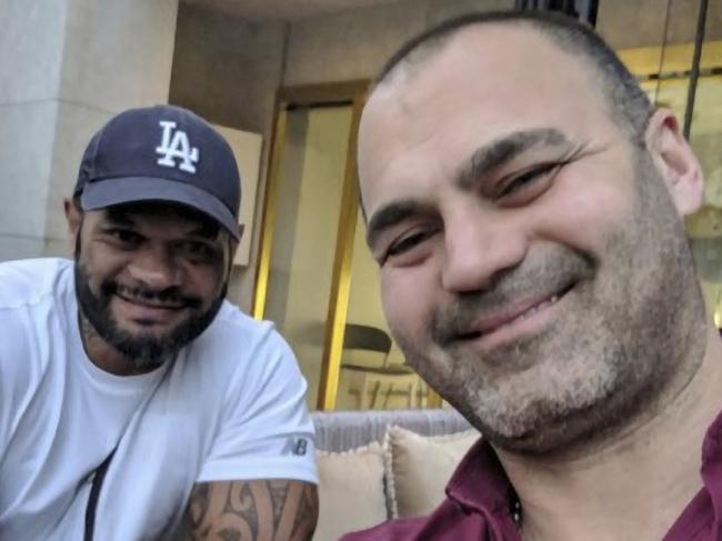 A selfie of Hakan Ayik, right, and Duax Ngakuru at the Kings Cross Hotel in 2020.