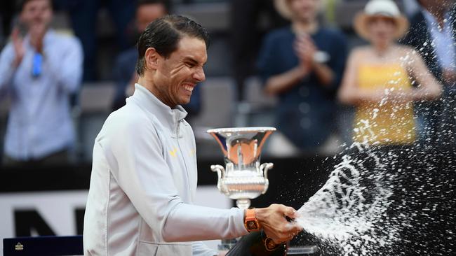 Rafael Nadal celebrates winning the Italian Open in Rome. Picture: AFP.