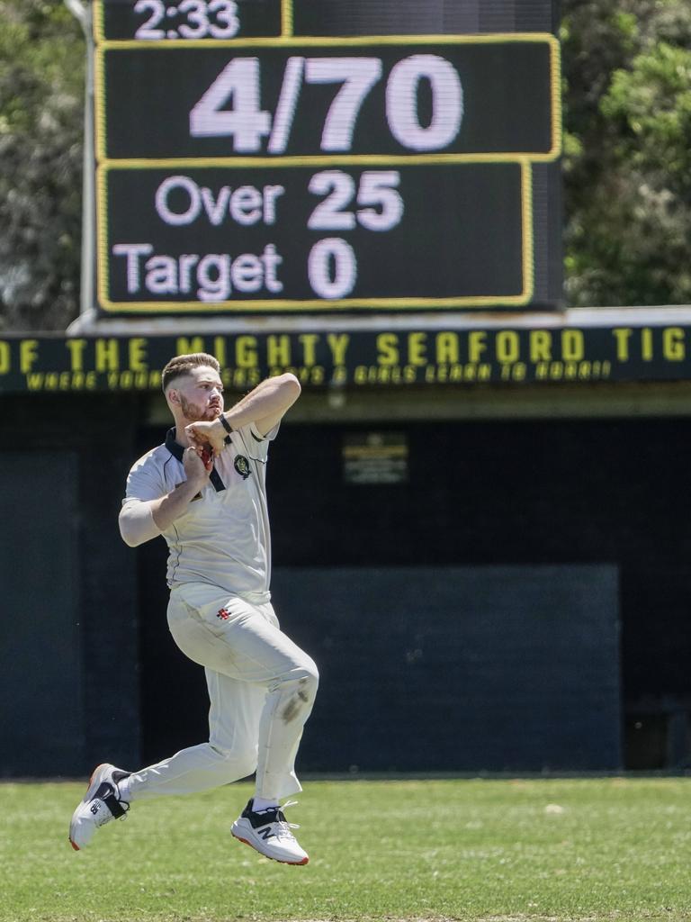 MPCA: Liam O'Halloran bowling for Seaford. Picture: Valeriu Campan