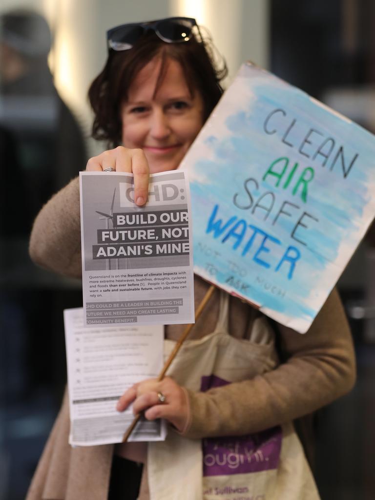 Protesters have moved into the foyer of the Adani office at 133 Castlereagh street, Sydney. Picture: John Grainger