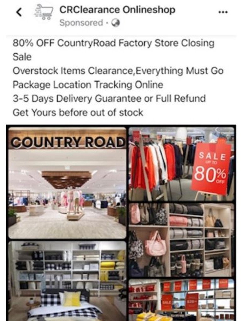 The Facebook post was advertising clothes from a Country Road Factory outlet. Picture: Supplied to news.com.au