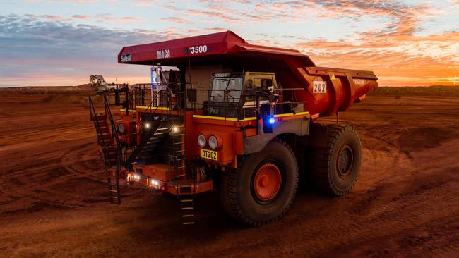 An autonomous haul truck owned by contractor MACA at Capricorn Metals’ Karlawinda gold mine. Picture: MACA