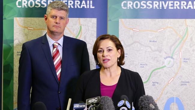 L to R, Minister for Transport Stirling Hinchliffe and Acting Premier Jackie Trad, unveil the new design and alignment for Queensland’s Cross River Rail at Bowen Hills Queensland Rail control building. Picture: Steve Pohlner