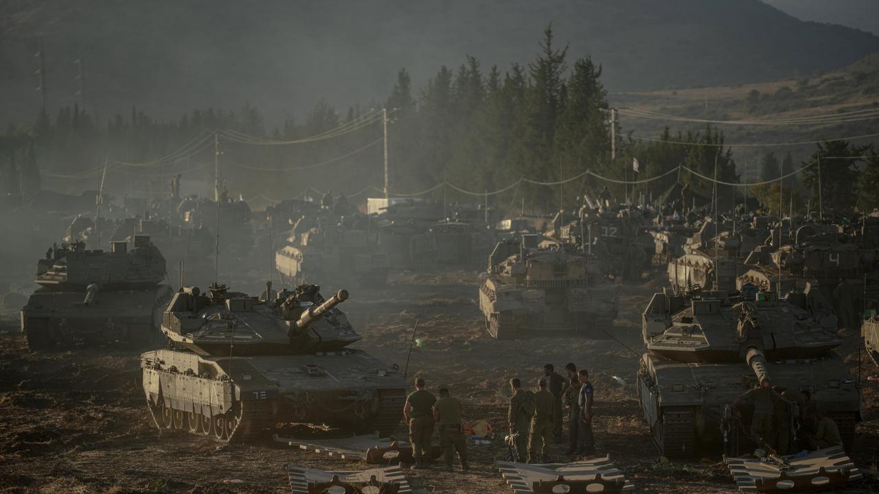 Israeli tanks and APC's gather by the Israeli - Lebanese border on September 30, 2024. Picture: Getty Images