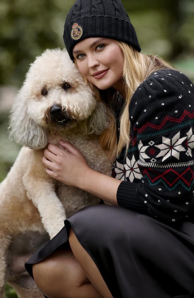 Model Georgina Burke with dog Auzwald for Ralph Lauren. Photo: Supplied/Ralph Lauren