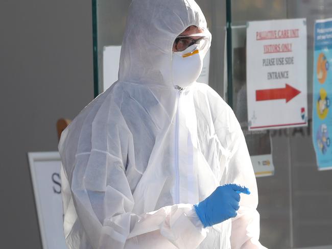 MELBOURNE, AUSTRALIA - NewsWire Photos JULY 30, 2020: A health worker is seen at Epping Gardens Aged Care home which has a COVID-19 breakout. Picture: NCA NewsWire /David Crosling