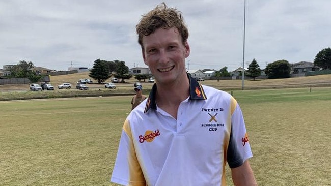 Portland's Josh Atwell hit 20 runs off the final over to win the teams match against Allansford Panmure and qualify the Tigers for the Sungold Cup finals. Picture: Portland Cricket Club.