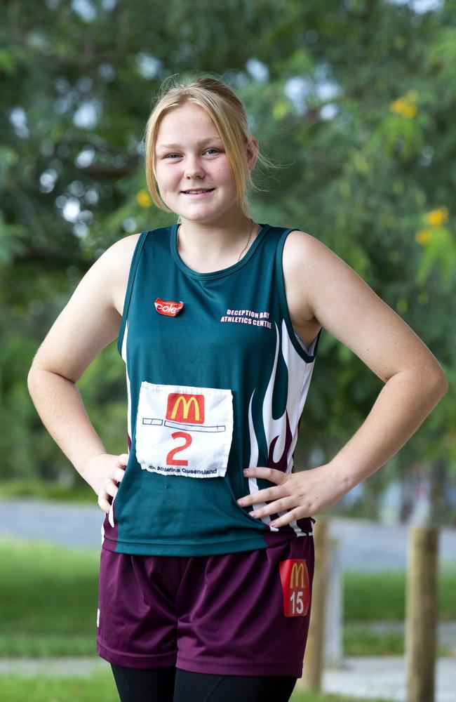 Discus thrower Chelsea Lafsky at Deception Bay Little Athletics. PHOTO: AAP/Richard Walker