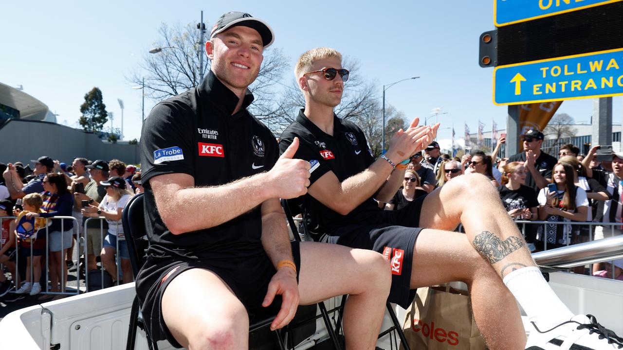 Tom Mitchell and Billy Frampton, whose career has been littered with setbacks. Picture: Dylan Burns/AFL Photos via Getty Images