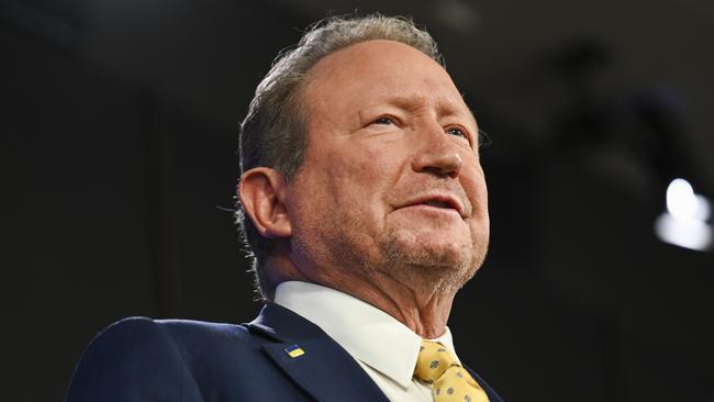 CANBERRA, AUSTRALIA, NewsWire Photos. FEBRUARY 26, 2024: Dr Andrew Forrest AO, Global Business and Philanthropic Leader, addresses the National Press Club of Australia in Canberra on "Power Shift: Why stepping beyond fossil fuels will secure our future (and not doing it will destroy it)". Picture: NCA NewsWire / Martin Ollman