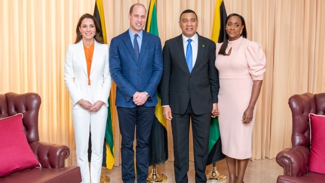 Prince William and Kate visit the Prime Minister of Jamaica, Andrew Holness at his office on March 23. Picture: Getty Images
