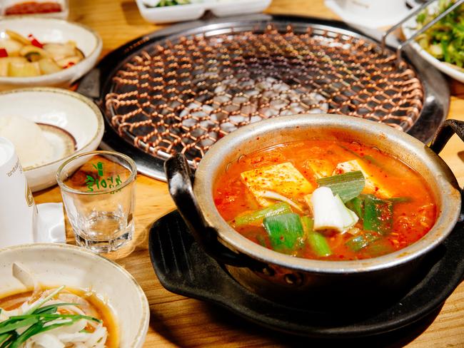 Soybean hotpot with pork at Jang Ta Bal in Strathfield. Picture: Jonathan Ng