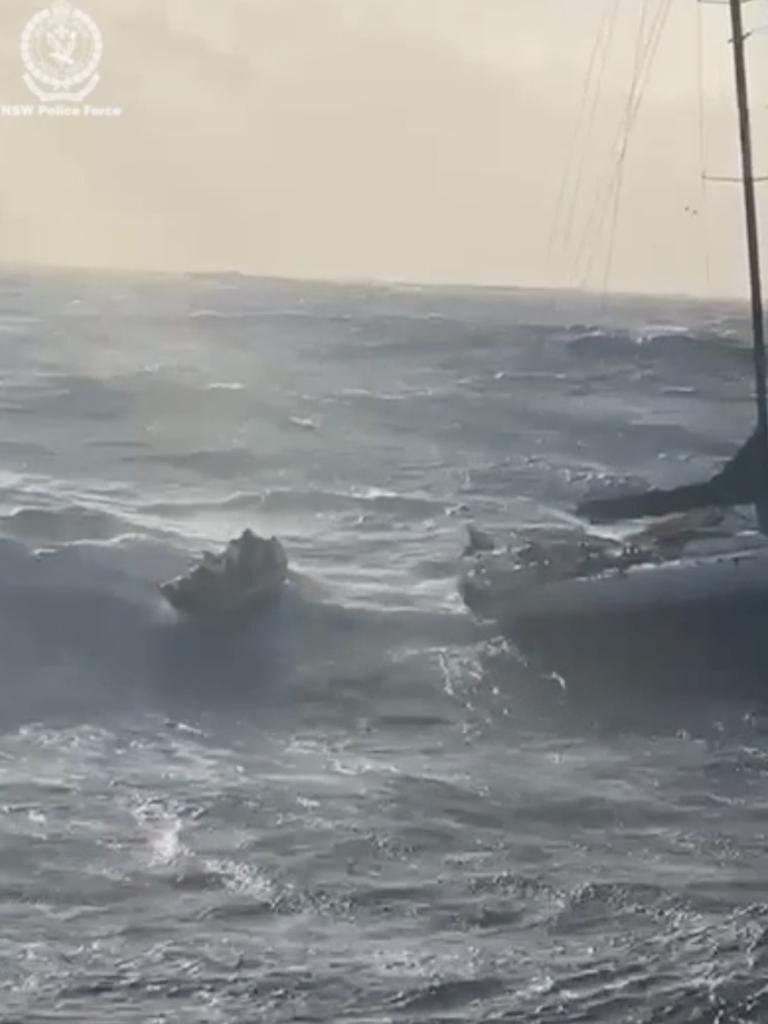 The sailors braved huge waves and strong winds overnight before being rescued. Picture: NSW Police