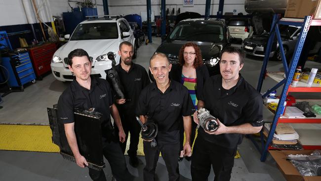 Mechanic Frank Cordaro from Selective Motors in Albion have been in business for 25 years. Martin Harris, Duncan Greenland, Frank Cordaro, Natasha Melville and Troy Wilkinson. Picture: Josh Woning