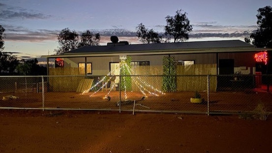 A remote community Christmas light competition is underway in the Red Centre remote communities of Finke and Santa Teresa, December 2024. One of the participating homes in Finke. Picture: Supplied