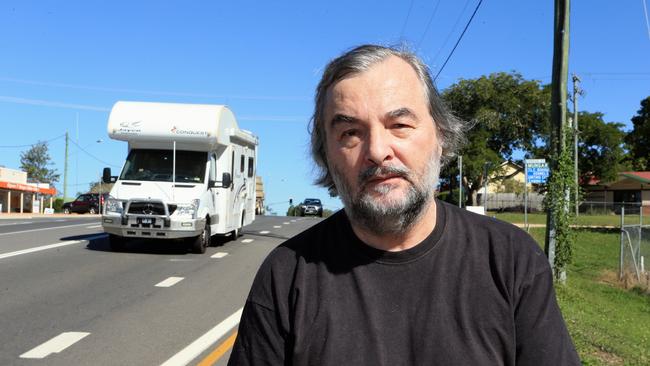 Tiaro resident Peter Lockwood on the side of the Bruce Highway in Tiaro.Photo: Brendan Bufi / Fraser Coast Chronicle