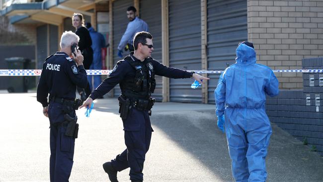 Police at the crime scene on Kedron Brook Road in Wilston. Picture: Tara Croser.