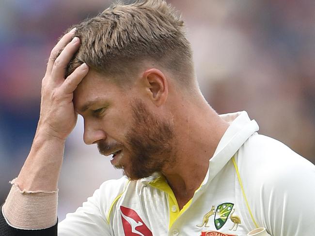 BIRMINGHAM, ENGLAND - AUGUST 03: Australia batsman David Warner reacts after he is given out after review during Day three of the First Specsavers Test Match at Edgbaston on August 03, 2019 in Birmingham, England. (Photo by Stu Forster/Getty Images)