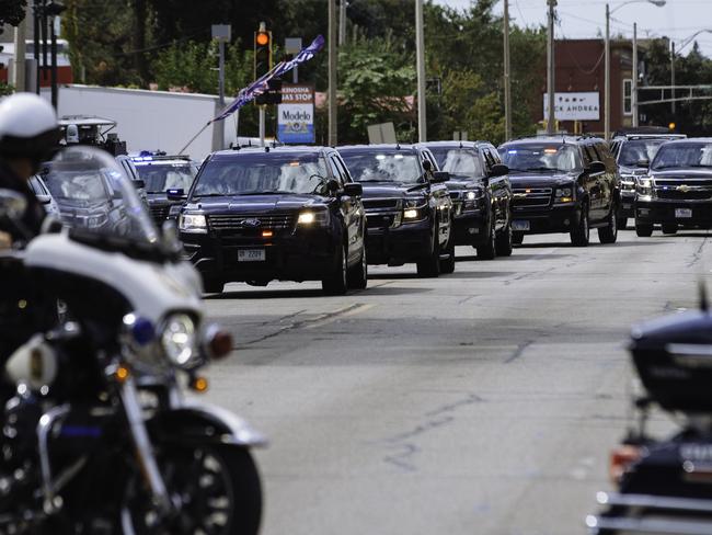 The motorcade of Democratic Presidential nominee Joe Biden arrives at the Grace Lutheran Church. Kenosha, Wisconsin. Picture: Angus Mordant for NewsCorp Australia