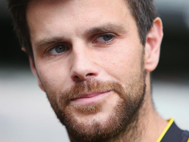 MELBOURNE, AUSTRALIA - MARCH 16:  Trent Cotchin of the Tigers speaks to the media during AFL Captains Day at Melbourne Cricket Ground on March 16, 2017 in Melbourne, Australia.  (Photo by Michael Dodge/Getty Images)