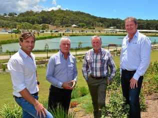 FUTURE VISION: RV Homebase project manager Sam Williams, Parklakes II director Robert Flipp, Shadforths Civil Contractors founder Peter Shadforth and Halcyon Lakeside development manager Chris Carley on tour of Bli Bli developments. Picture: John McCutcheon