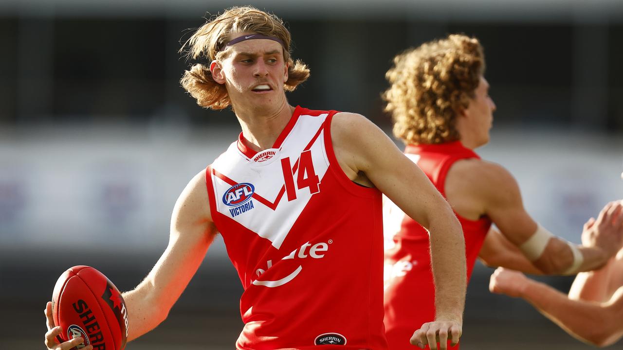 Hugo Hall-Kahan in action in the Colgate Young Guns game. Picture: Daniel Pockett/AFL Photos/via Getty Images