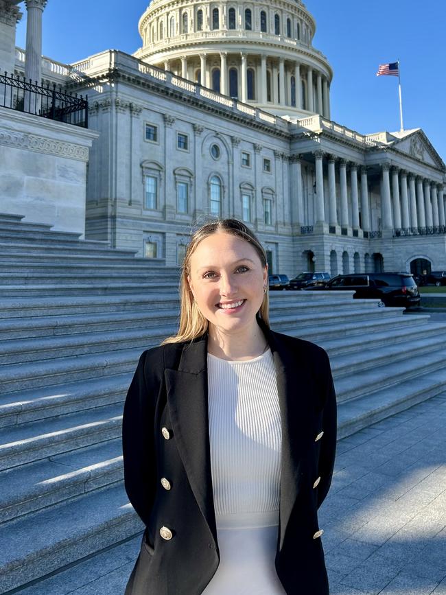 Chelsea Carruthers in front of the US Capitol building. Picture: Supplied