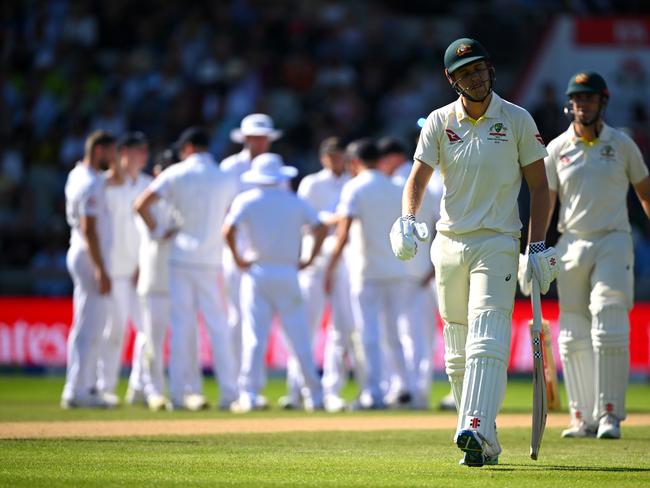 Cameron Green of Australia walks off after being dismissed by Chris Woakes of England during Day One of the Ashes 4th Test Match. Picture: Getty Images