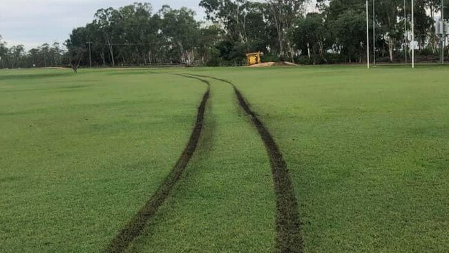 Damage to the Moranbah Bulldogs AFC field at the Eastern Sporting Reserve. Photo: Contributed