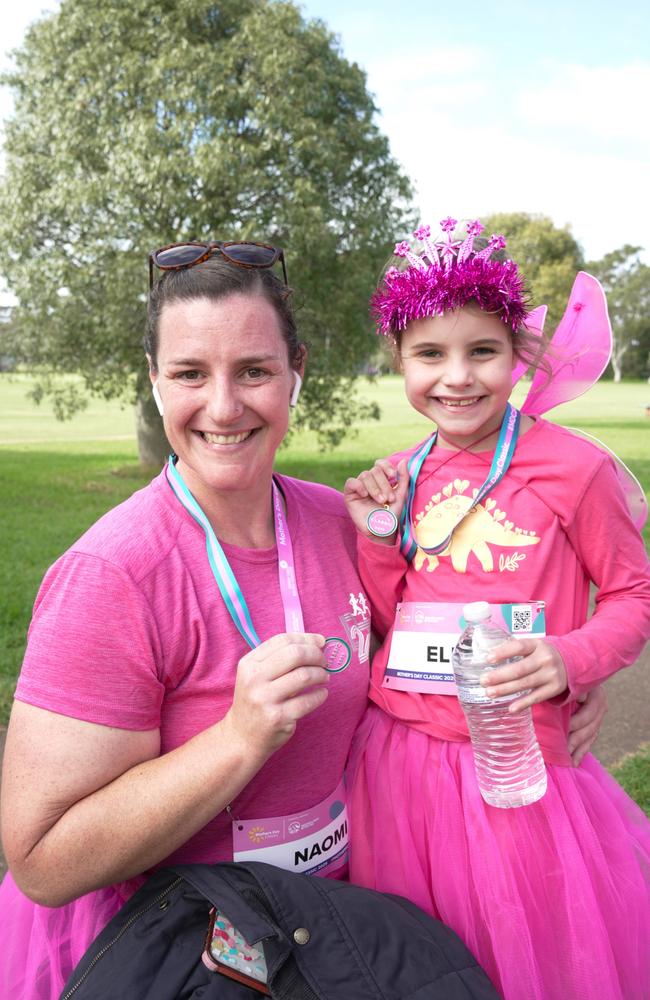Mother-and-daughter duo Naomi and Ellie Briton at the Mother's Day Classic Toowoomba fun run at Middle Ridge Park, which raised money for breast and ovarian cancer research.