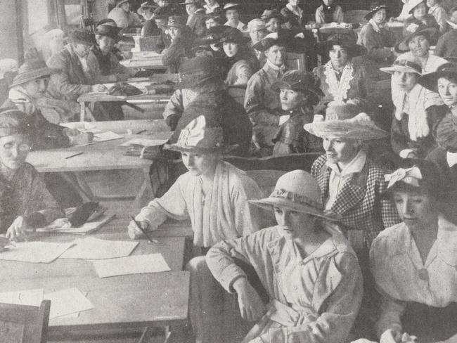 So-called "patriots" - many of them women already sustaining the voluntary war effort - turn out to replace striking unionists in the Great Strike of 1917. Picture: National Library of Australia