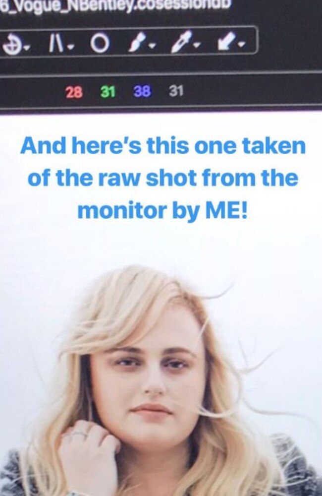 Rebel Wilson hit back at the photoshop claims by posting original photos from the shoot. Picture: Instagram