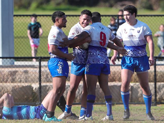 Marrickville celebrate Percy Edwards try. Picture: Adam Wrightson Photography