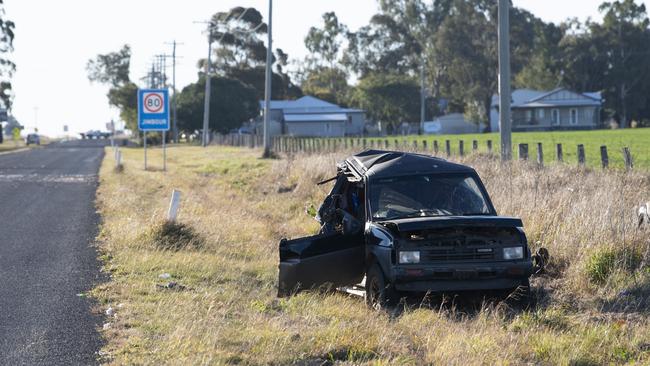 The sedan was allegedly struck from behind by a LandCruiser ute. Picture: Kevin Farmer