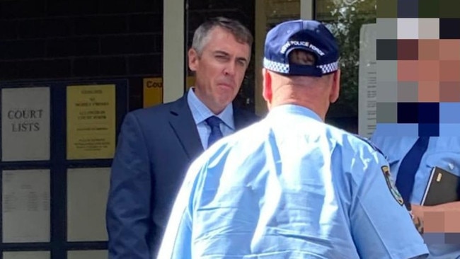 James William Swan outside Moss Vale Local Court with his some of his colleagues who supported him in court.