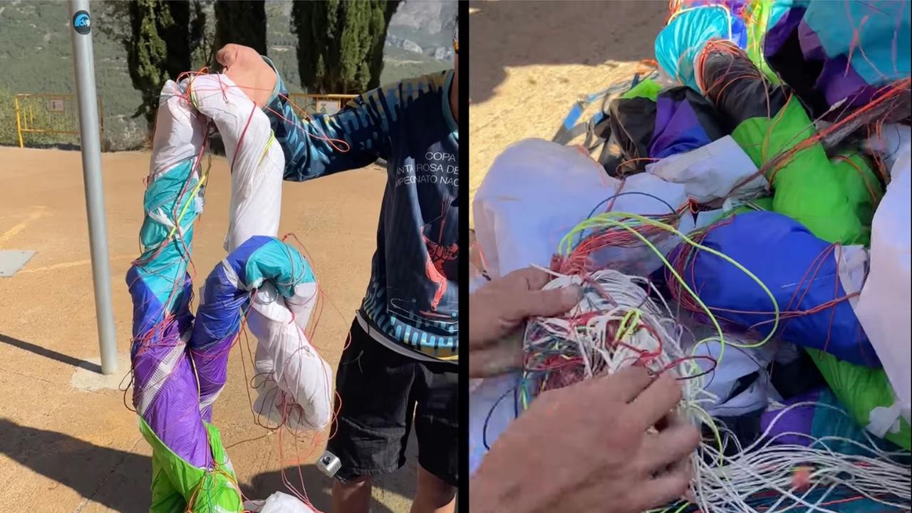 The aftermath of Philipp’s parachute fail included a nest of twisted lines. Picture: Kevin Philipp.