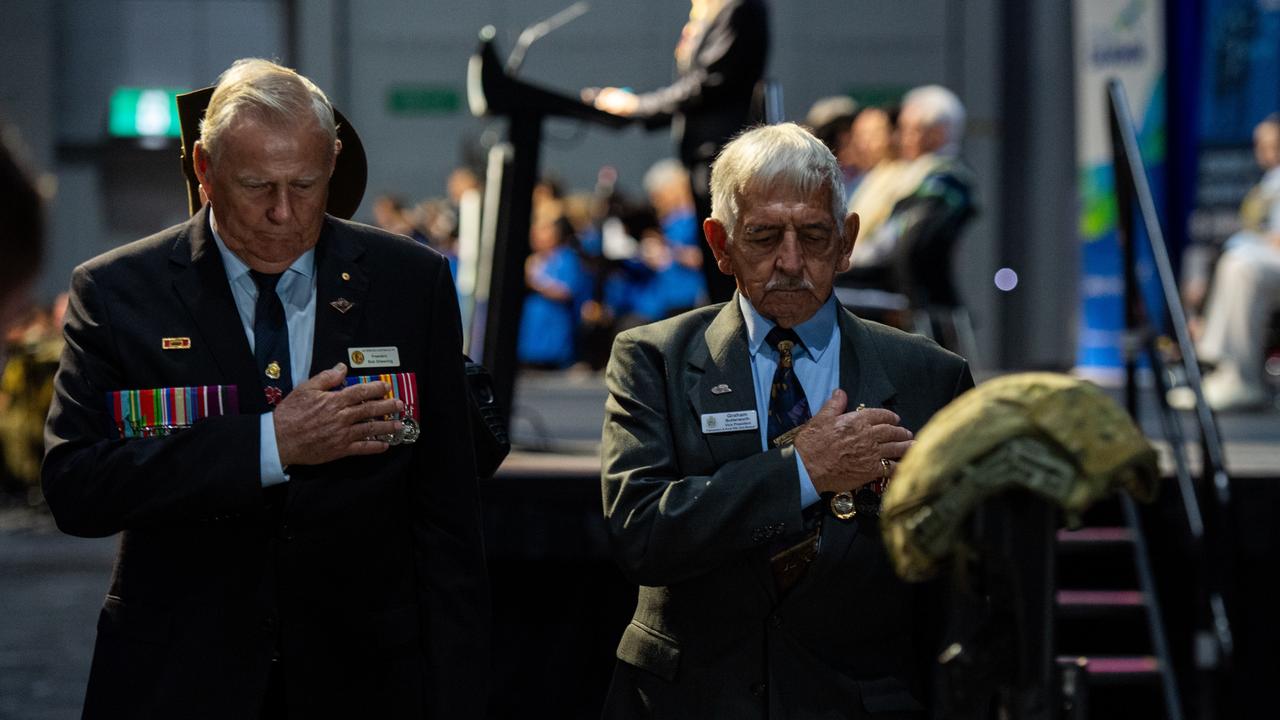 VeteranÃ&#149;s Australia NT President Bob Shewring and Vice President of Palmerston and Rural RSL Graham Butterworth as the Top End community gathered at the Darwin Convention Centre to commemorate the Bombing of Darwin. Picture: Pema Tamang Pakhrin