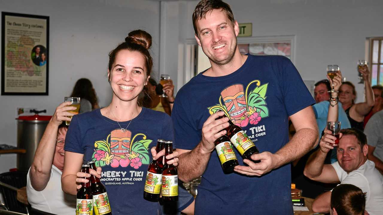 NEW BREW: Zoe Young and Josh Phillips show off the Cheeky Tiki Pineapple and Coconut Cider. Picture: Brian Cassidy