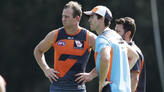 Let me at him! Steve Johnson volunteered to take on Patrick Dangerfield Picture: Phil Hillyard
