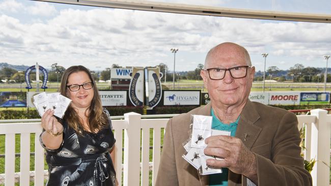 Lizzy King, CEO Toowoomba Turf Club with Peter Turnbull, vice president Hope Horizons. Photo: Nev Madsen