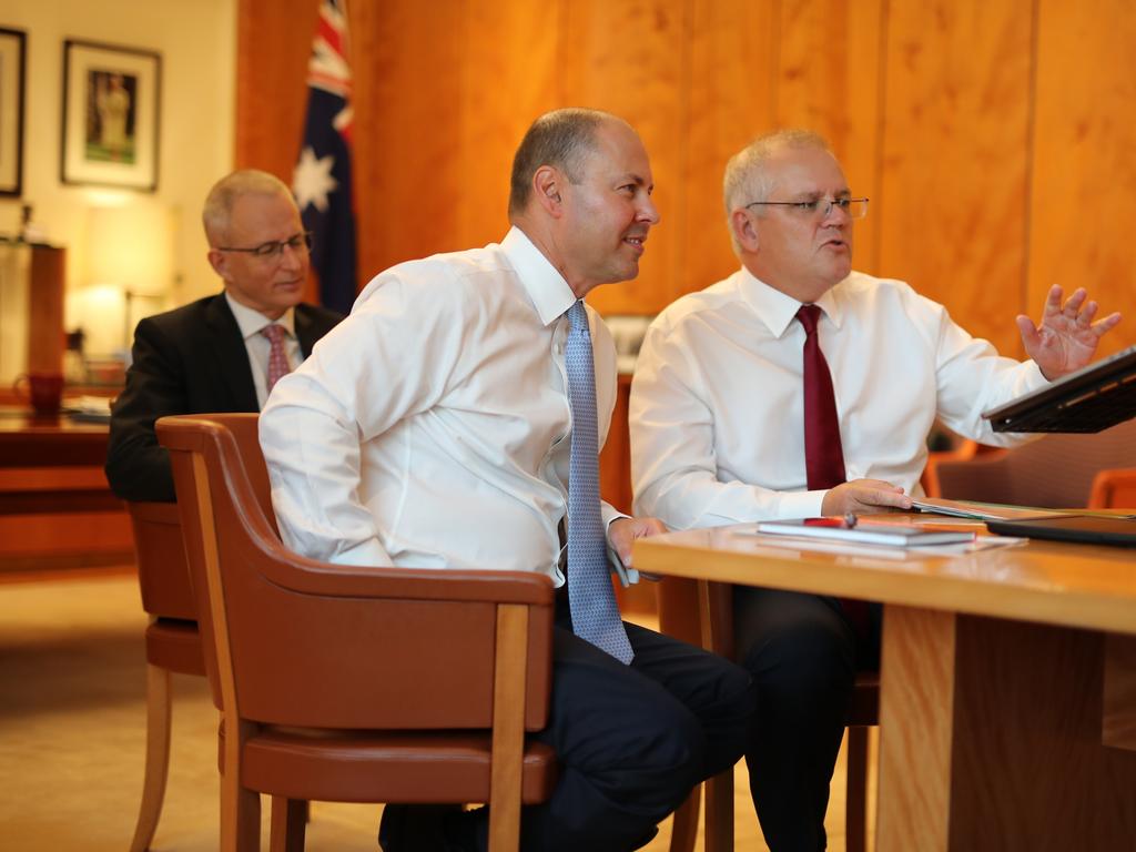 Prime Minister Scott Morrison, Treasurer Josh Frydenberg and Communications Minister Paul Fletcher have been negotiating with the tech giants over the news media bargaining code. Picture: Adam Taylor / PMO