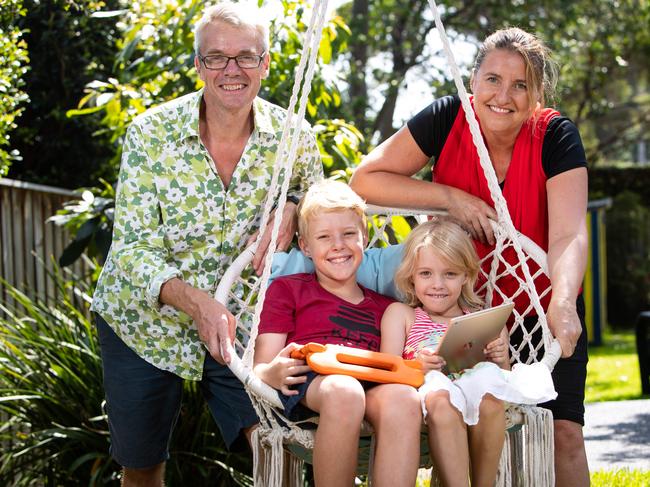 Sydney mother Mel Armstrong-Jones, with husband Huw Jones and children Morgan and Amelie, is passionate about cyber safety for her kids. Picture:  Julian Andrews