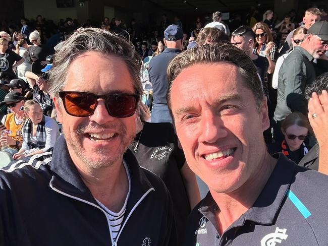 Lord Mayor Nick Reece and Koutoufides at a Carlton game in August. Picture: Instagram