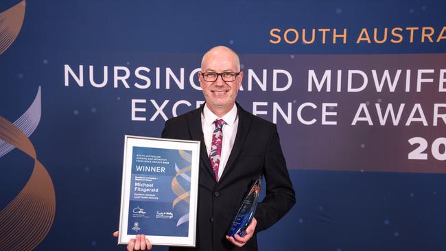 Registered Nurse Michael Fitzgerald from the Southern Adelaide Local Health Network was one of the joint winners of the Excellence in Practice – Registered Nurse award. Picture: Joel Roosa.