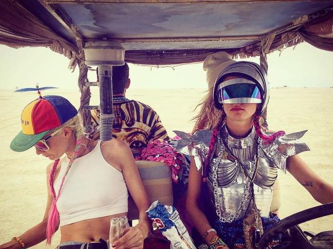 British model Cara Delevingne and sister Poppy at the 2016 Burning Man Festival in the Black Rock Desert, Nevada ... “ROBOCARA” Picture: Instagram
