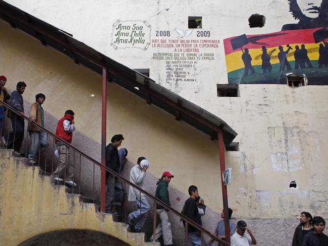 Inmates descend a flight of stairs at San Pedro prison in La Paz, Bolivia, in 2012. Picture: Juan Karita / AP